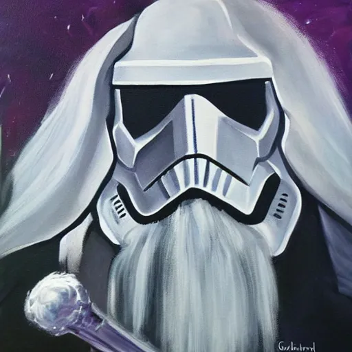 Image similar to gandalf as a storm trooper, painting