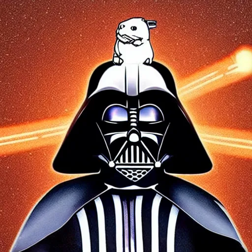 Prompt: a beautiful photo of darth vader riding on a hamster, darth vader on the back of a hamster trending on instagram