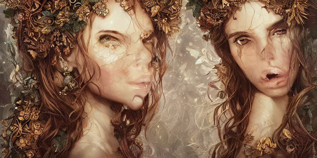 Image similar to ana de armas as a wood fairy, fantasy, intricate, elegant, highly detailed, digital painting, trending on artstation, digital illustration, in the style of Stanley Artgerm