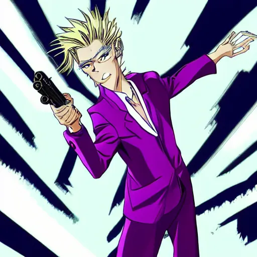 Prompt: kira yoshikage with a gun, high quality anime art