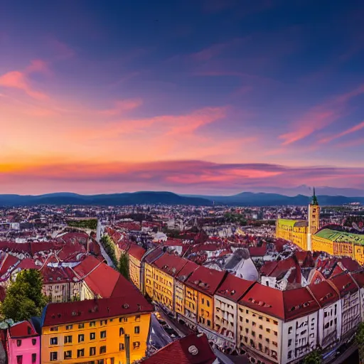 Prompt: Ljubljana skyline, professional photography, golden hour, 4k