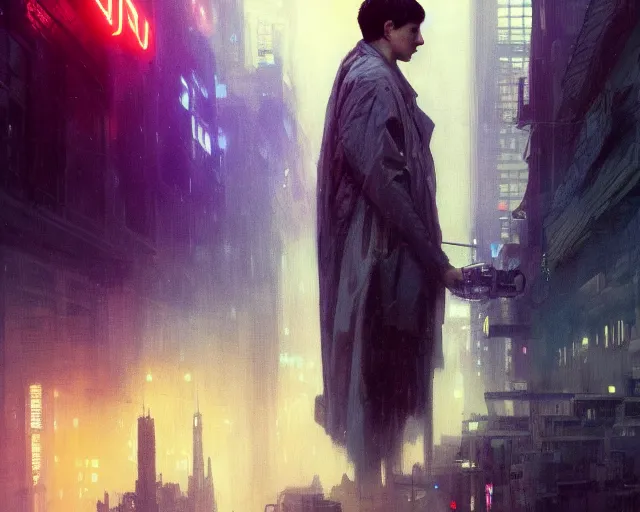 Image similar to 2 0 1 8 blade runner movie still girl look at the cityscape from roof perfect face fine realistic face pretty face neon puffy jacket blue futuristic sci - fi elegant by denis villeneuve tom anders zorn hans dragan bibin thoma greg rutkowski ismail inceoglu illustrated sand storm alphonse mucha