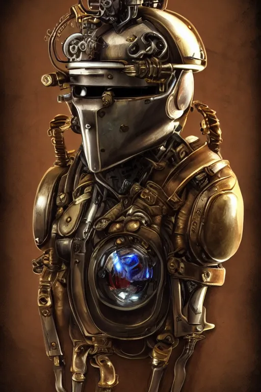 Image similar to steampunk helmet fantasy art mask robot ninja stylized digital illustration sharp focus, elegant intricate digital painting artstation concept art global illumination ray tracing advanced technology chaykin howard and campionpascale and cooke darwyn and davis jack