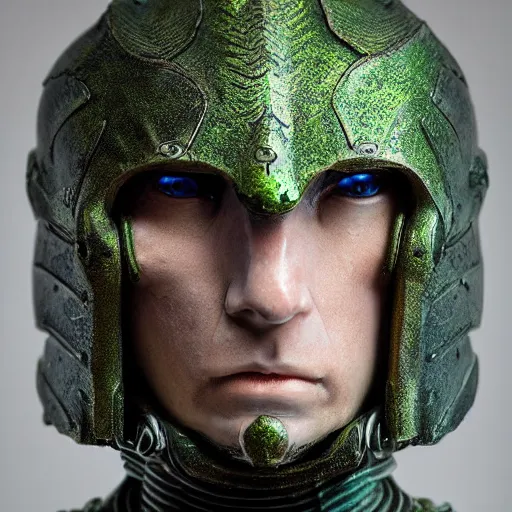 Image similar to Prometheus Engineer from the movie Prometheus (2012), highly detailed, symmetrical long head, raiden metal gear, cinematic smooth stone, deep aesthetic, concept art, post process, 4k, carved green metal texture and silk cloth, latex skin, highly ornate intricate details, in the style of frank miller