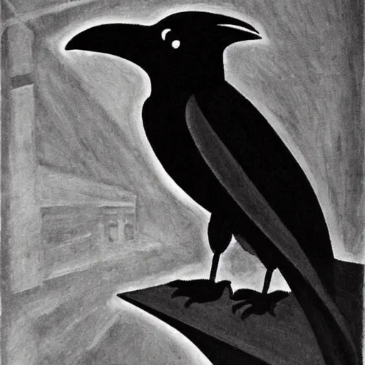 Prompt: raven in german expressionist art