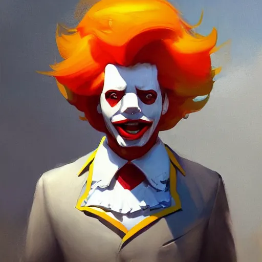 Image similar to greg manchess portrait painting of ronald mcdonald as overwatch character, medium shot, asymmetrical, profile picture, organic painting, sunny day, matte painting, bold shapes, hard edges, street art, trending on artstation, by huang guangjian and gil elvgren and sachin teng