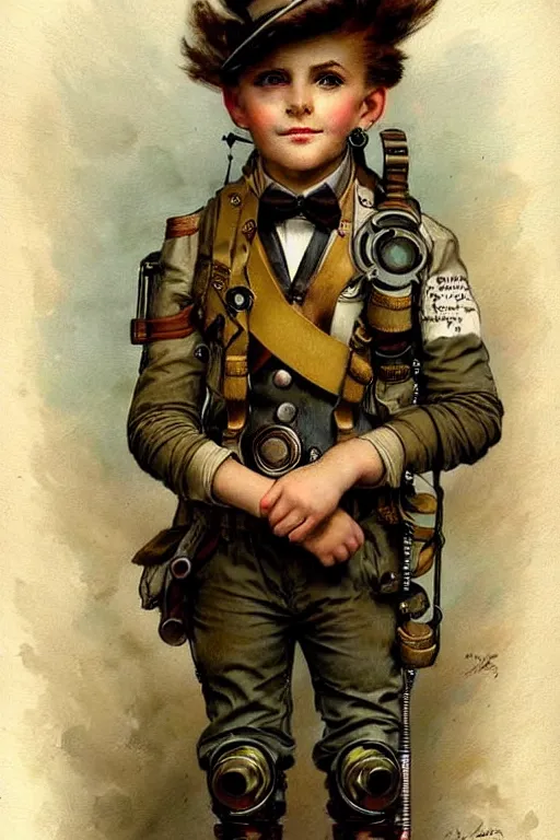 Image similar to ( ( ( ( ( 2 0 5 0 s retro future 1 0 year boy old adventurer super scientest in khaki jungle steampunk costume full portrait. muted colors. ) ) ) ) ) by jean - baptiste monge!!!!!!!!!!!!!!!!!!!!!!!!!!!!!!