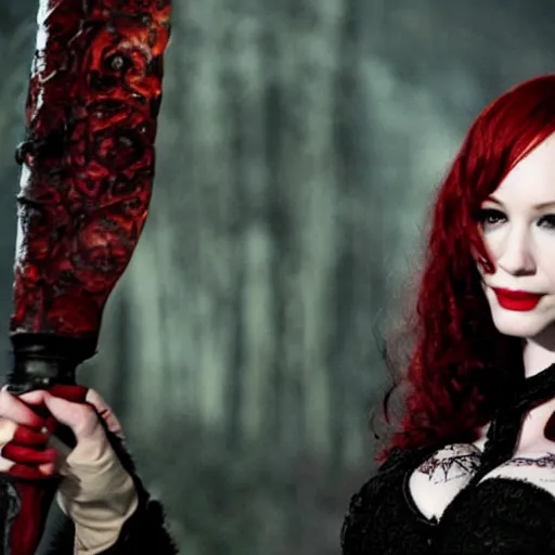 Image similar to photo of christina hendricks as a vampire warrior with daggers