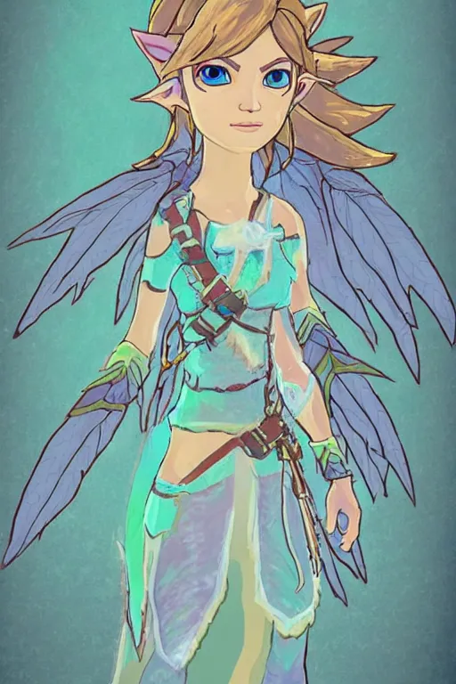 Prompt: an in game portrait of the great fairy from the legend of zelda breath of the wild, breath of the wild art style.