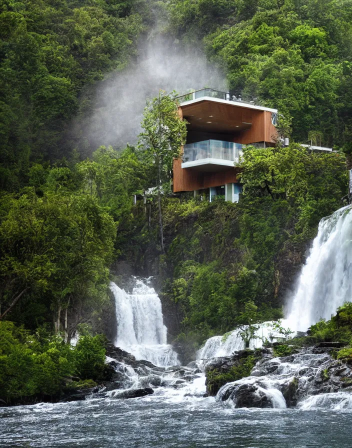 Image similar to house under waterfall