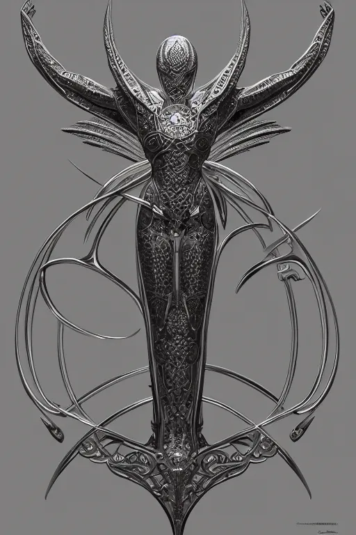 Image similar to symbol of Gabriel. Symbol made out of metal. Cooper lining ,intricate, elegant, highly detailed, digital painting, artstation, concept art, smooth, sharp focus, illustration, art by Ilja Repin