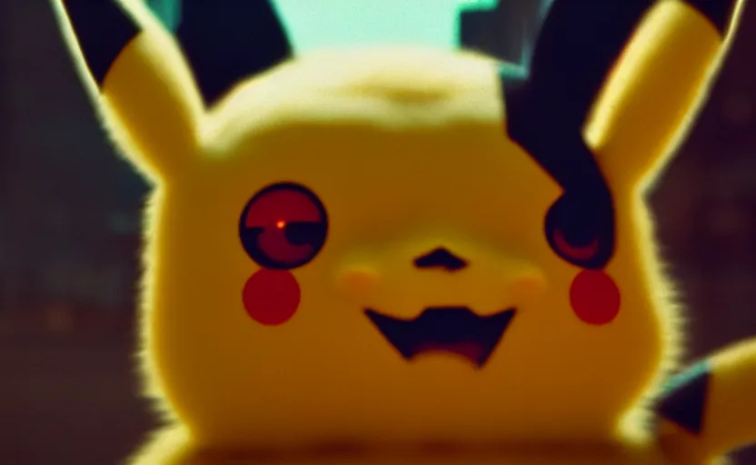 Image similar to cinestill 5 0 d candid photographic portrait by helen levitt of pikachu wearing black rugged techwear on a desolate plain, extreme closeup, modern cyberpunk moody emotional cinematic, dust storm, 8 k, hd, high resolution, 3 5 mm, f / 3 2, ultra realistic faces, detective pikachu ( 2 0 1 9 )