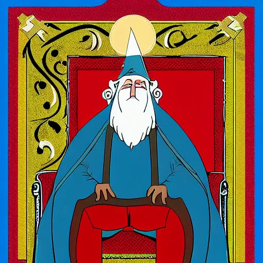 Image similar to An old wizard sitting on a throne, svg