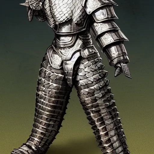 Image similar to a humanoid Pangolin armored knight with metallic armor that looks similar to a pangolin and biotechnology mesh