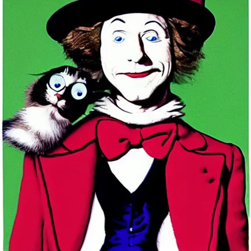 Image similar to cat in the hat as willy wonka