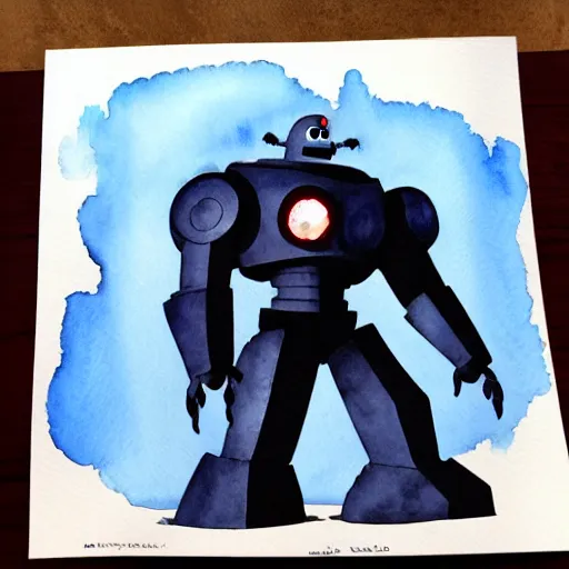 Prompt: iron giant, watercolor illustration for a book