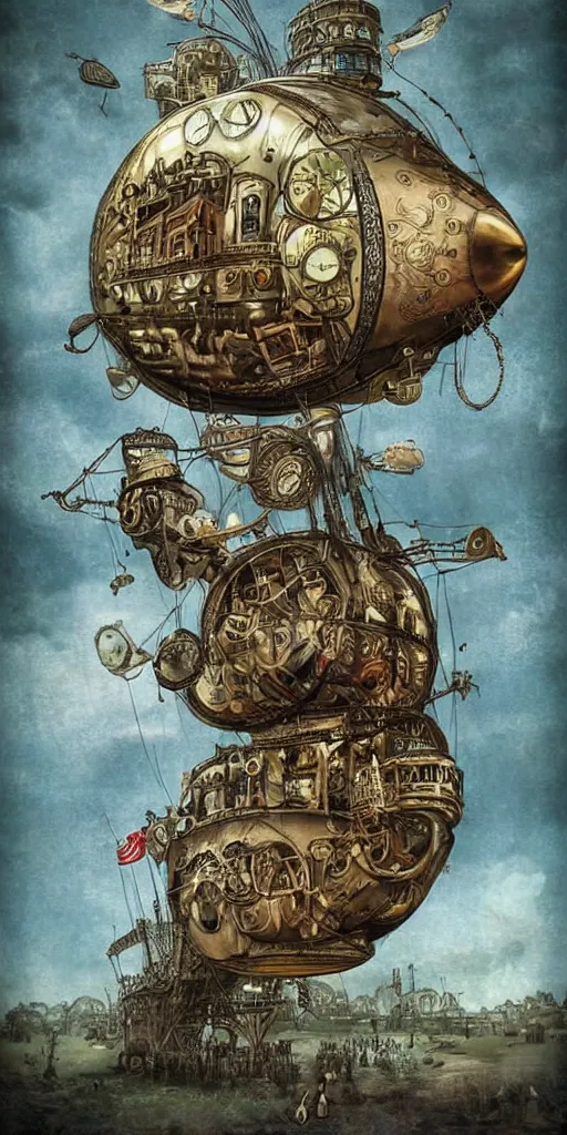 Prompt: a vintage steampunk living airship by alexander jansson and where's waldo