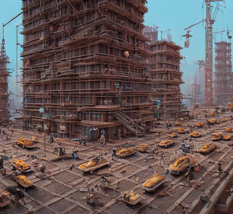 Image similar to hyperrealism photography hyperrealism concept art of highly detailed beavers builders that building highly detailed futuristic city with bricks by wes anderson and hasui kawase and scott listfield sci - fi style hyperrealism rendered in blender and octane render