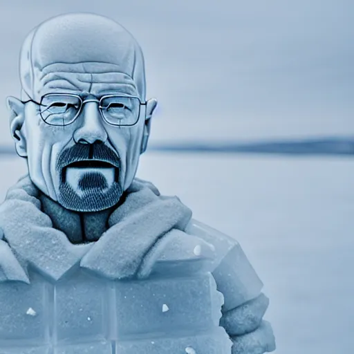 Image similar to still of an ice sculpture of walter white