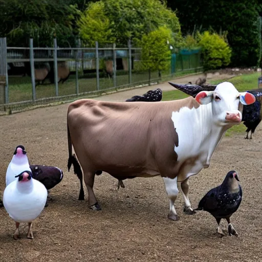 Image similar to a cow made of pigeons