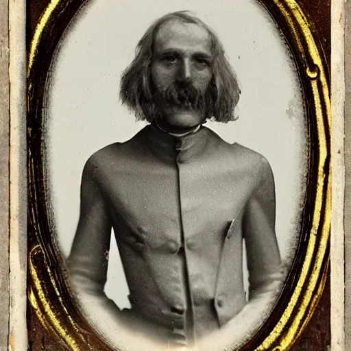 Prompt: daguerrotype of a half bug half man