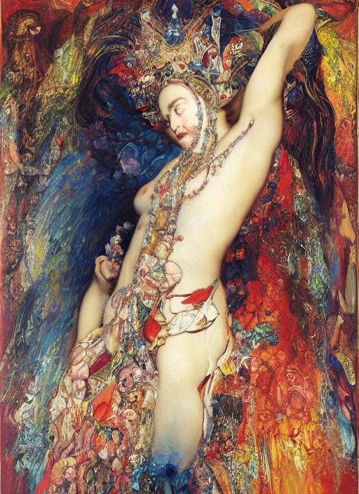 Prompt: oil painting of portait Queen of Ecstasy, Hungarian, by Yoshitaka Amano, by Georgia o Keeffe, by Gustave Moreau, By Marcel Jankowicz