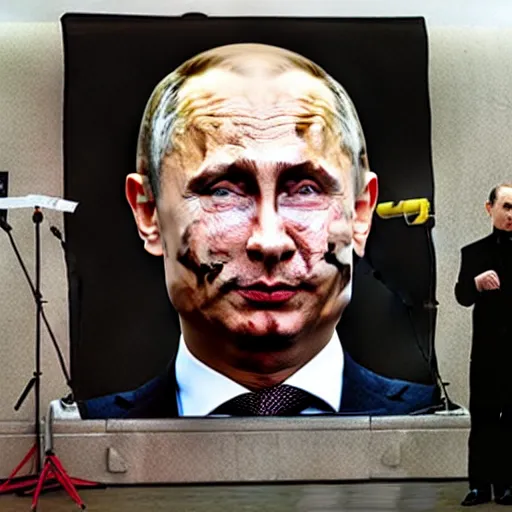 Image similar to uhd hyperrealistic submarine sandwich with vladimir putin's face on it. photo by annie leibowitz.