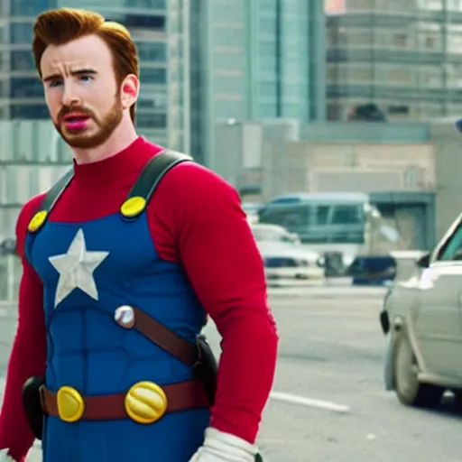 Prompt: Chris Evans as Mario, movie screenshot