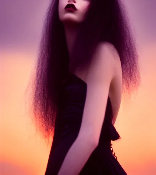 Image similar to photographic portrait of a stunningly beautiful gothic female in soft dreamy light at sunset, contemporary fashion shoot, by edward robert hughes, annie leibovitz and steve mccurry, david lazar, jimmy nelsson, breathtaking, 8 k resolution, extremely detailed, beautiful, establishing shot, artistic, hyperrealistic, beautiful face, octane render