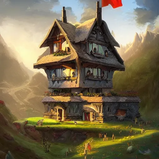 Image similar to a highly detailed fantasy digital art trending on artstation by andreas rocha of a house made of swiss cheese swiss cheese swiss cheese