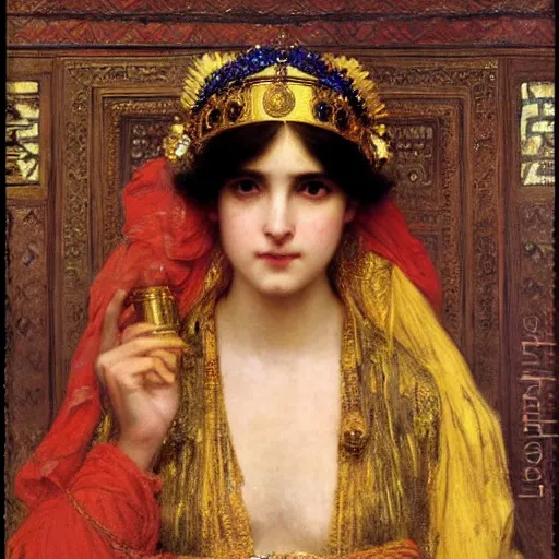 Prompt: orientalist portrait of a pouting princess wearing a golden tiara intricate portrait by john william waterhouse Edwin Longsden Long and Theodore Ralli and Henryk Siemiradzki, very coherent symmetrical artwork. Cinematic, hyper realism, high detail 8k