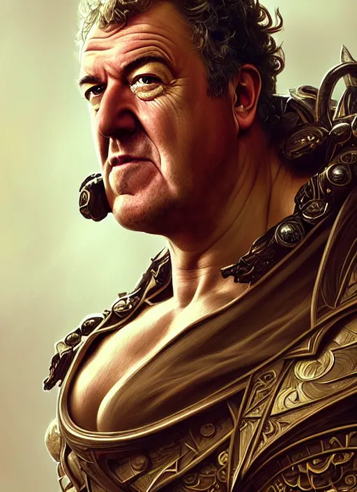 Image similar to portrait of jeremy clarkson, d & d, muscular, fantasy, intricate, elegant, highly detailed, digital painting, artstation, concept art, smooth, sharp focus, illustration, art by artgerm and greg rutkowski and alphonse mucha