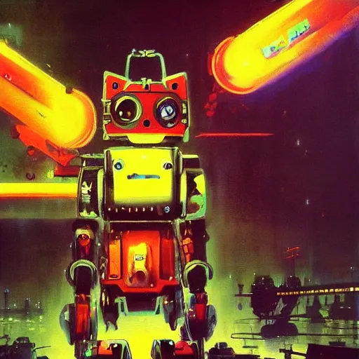 Image similar to a dark and colorful close - up of a sci - fi mecha cat robot with led lights glowing fog in the background. highly detailed science fiction painting by norman rockwell, frank frazetta, and syd mead. rich colors, high contrast, gloomy atmosphere, dark background. trending on artstation