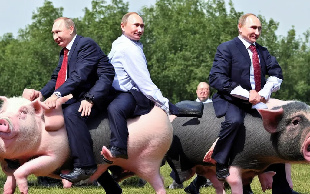 Image similar to vladimir putin rides on pig with face of alexander lukashenka