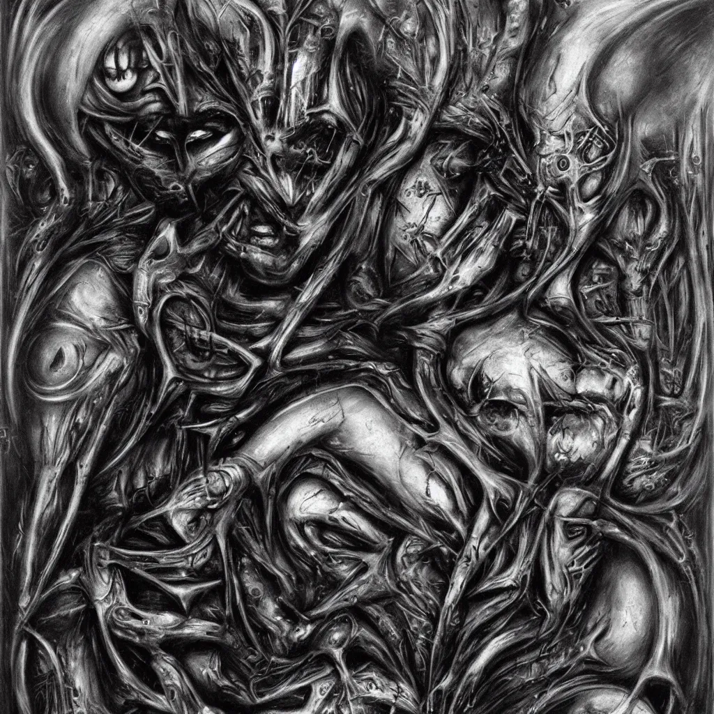 Prompt: A moon made of flesh by H R Giger