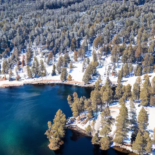 Image similar to Tilt Shift Photography, Big Bear Lake California, Ariel drone shot, 8k