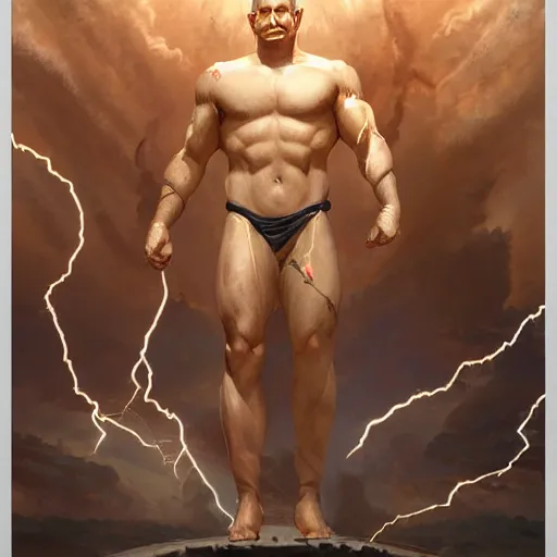 Image similar to benjamin netanyahu as the greek god of lightning, lightning bolts, highly detailed, ultra clear, by artgerm and greg rutkowski