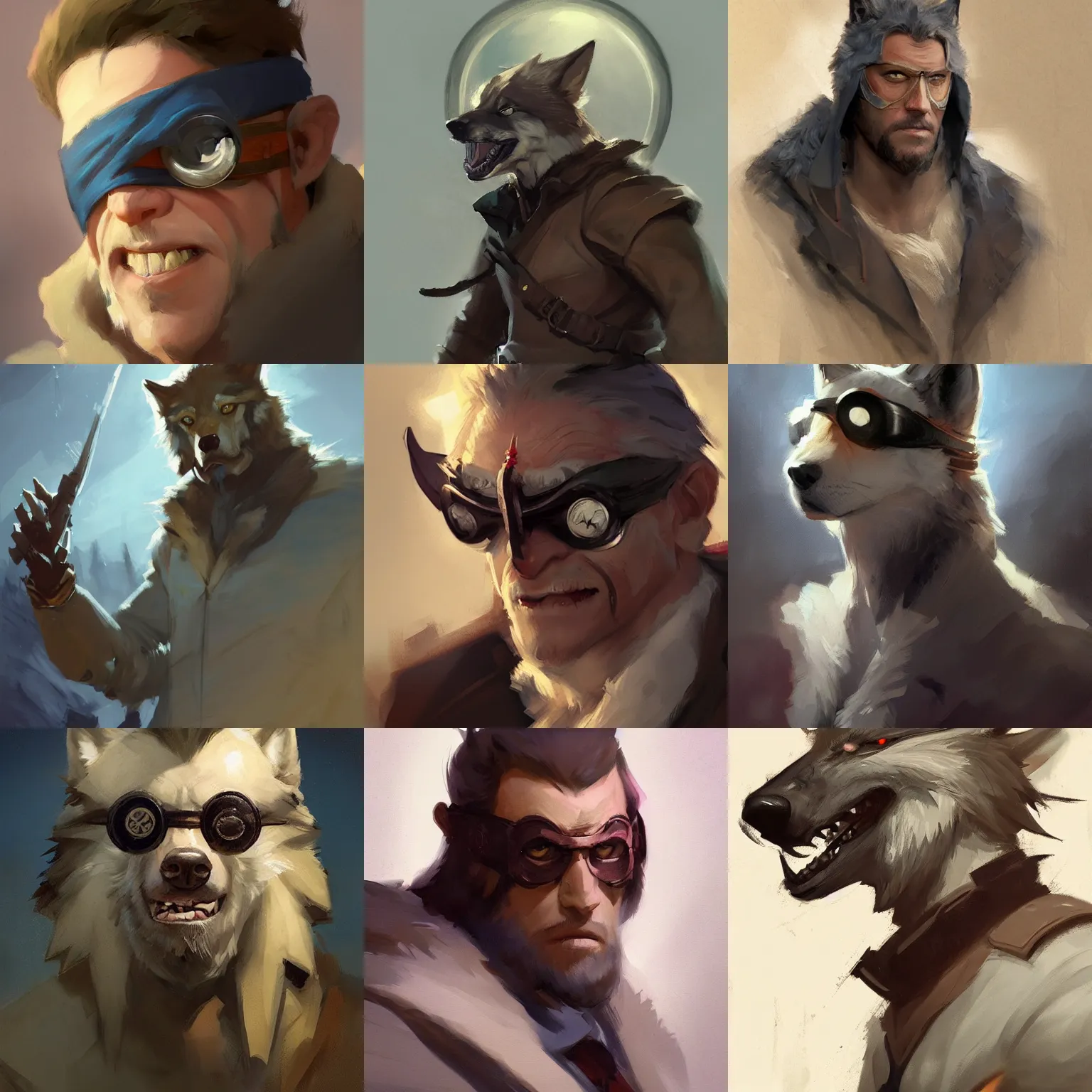 Prompt: a portrait of wolf o'donnell wearing an eyepatch, artstation, greg rutkowski, gregory manchess, greg hildebrandt, concept art, furry, furaffinity