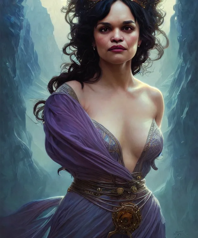 Image similar to Norah Jones as a fantasy magic woman portrait, sci-fi, amber eyes, face, long hair, fantasy, intricate, elegant, highly detailed, digital painting, artstation, concept art, smooth, sharp focus, illustration, art by artgerm and greg rutkowski and alphonse mucha