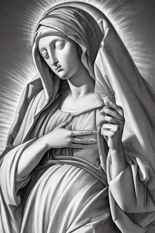 Image similar to virgin mary, cyborg, ultra detailed, Guido Reni style