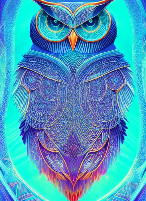 Image similar to symmetry!! product render poster vivid colors divine proportion owl, 神 圣, glowing fog intricate, elegant, highly detailed, digital painting, artstation, concept art, smooth, sharp focus, illustration,