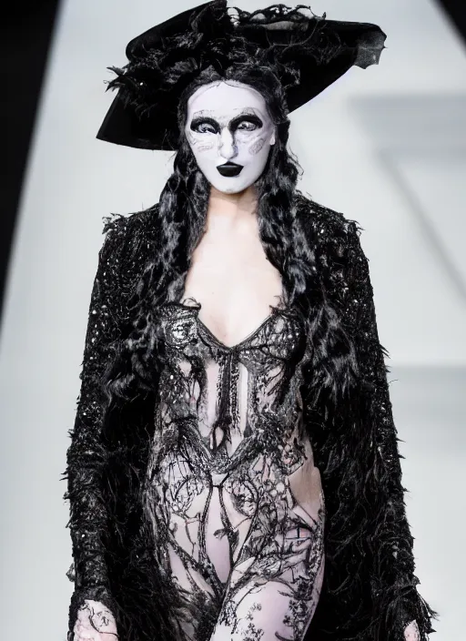 Image similar to hyperrealistic and heavy detailed yves saint laurent runway show of the addams family, leica sl 2 5 0 mm, vivid color, high quality, high textured, real life