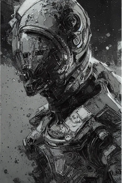 Image similar to portrait of astropunk human with helmet, pen and ink, intricate line drawings, by craig mullins, ruan jia, kentaro miura, greg rutkowski