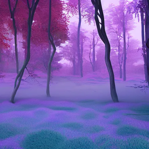 Image similar to inside an ethereal forest with a purple lake, highly detailed, 4k, HDR, award-winning, octane render