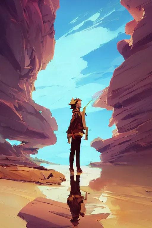 Image similar to looking up into the sky i see an anxious reflection of myself behance hd artstation by jesper ejsing, by rhads, makoto shinkai and lois van baarle, ilya kuvshinov, ossdraws, that looks like it is from borderlands and by feng zhu and loish and laurie greasley, victo ngai, andreas rocha