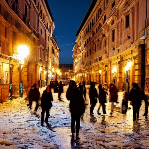 Image similar to The city of Rome under the snow on August. Although it's summer, it's snowing everywhere on the entire cityscape of Rome