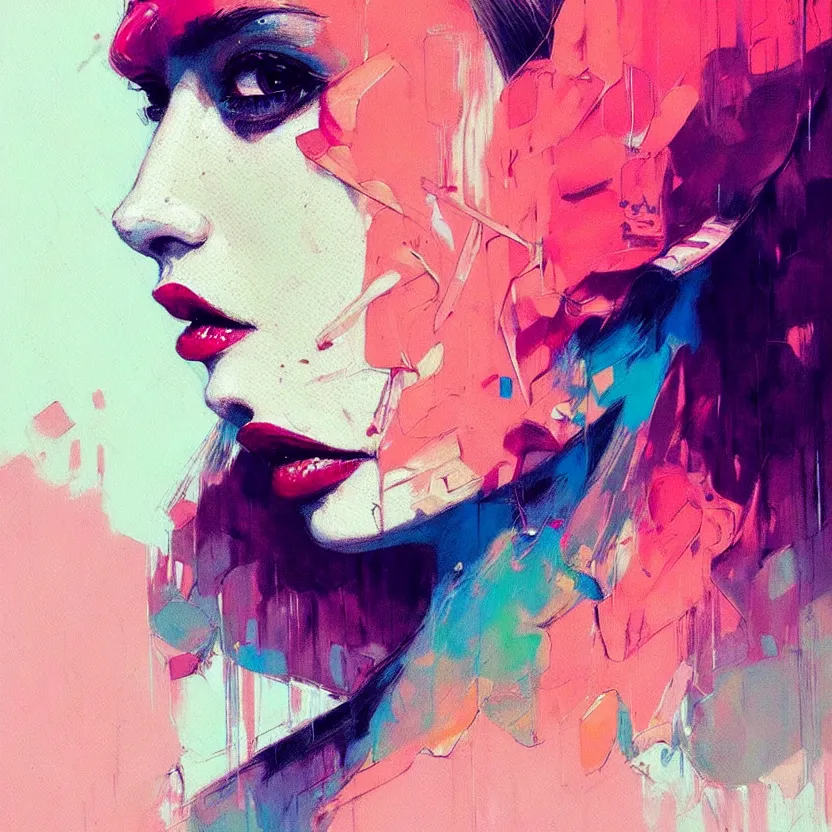 Image similar to close up portrait painting of a female in nineties street styling, concept art, intricate details, aesthetically pleasing pastel colors, art by conrad roset, impressionism, portrait