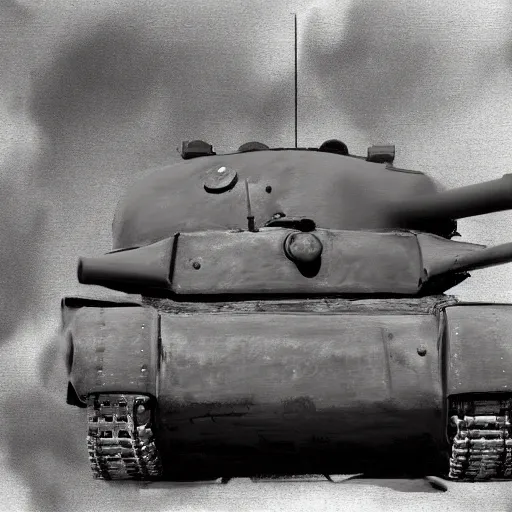 Image similar to painting of ww2 tank, desaturated, old school