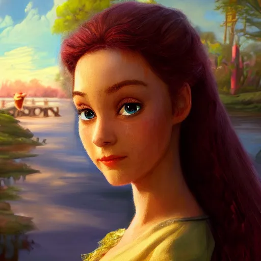 Image similar to a portrait of a princess in a disney movie, backwater bayou, oil painting, pale colors, high detail, 8 k, wide angle, trending on artstation,