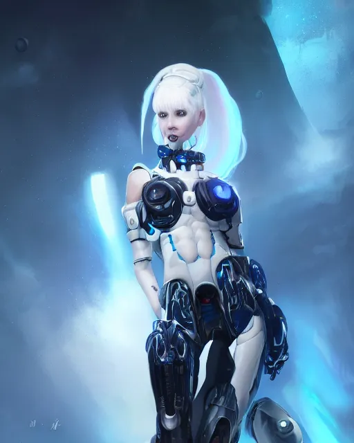 Prompt: cyborg girl with white hair and black skirt, alien hive, mystery, beautiful illustration, scifi, futuristic, radiant, atmosphere, harmony, top lighting, blue eyes, focused, perfect composition, artstation, highly detailed, art by yuhong ding and chengwei pan and serafleur and ina wong